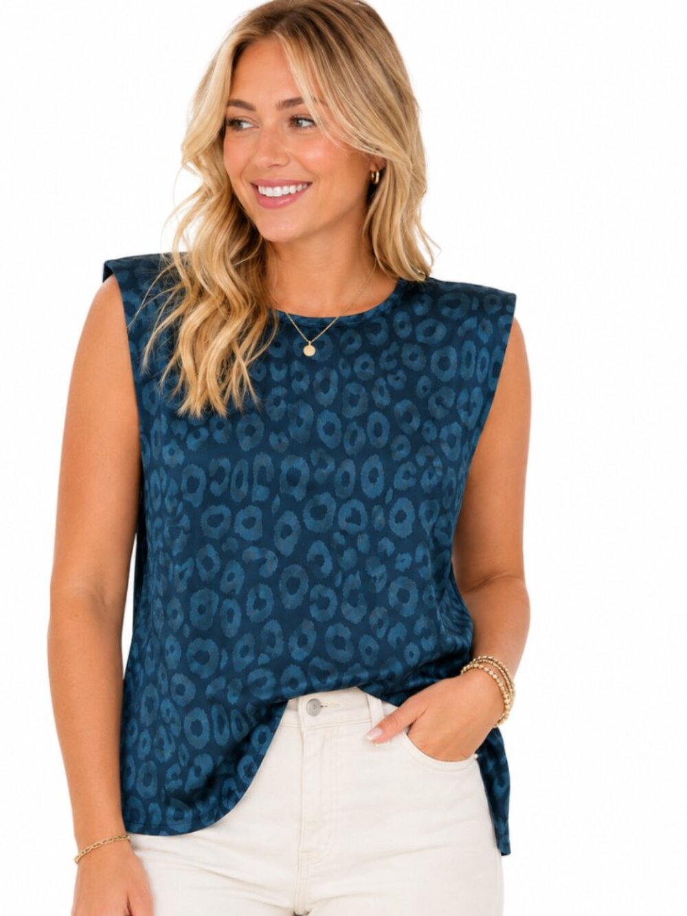 Women’s Avanova Sleeveless Chiffon Blouse – Teal & Black – Size M – NWT